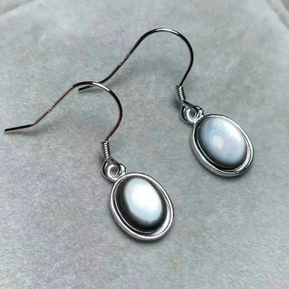 925 스털링 실버 천연 백흑 조개 비즈 귀걸이 스톤 크기 약 7*9mm