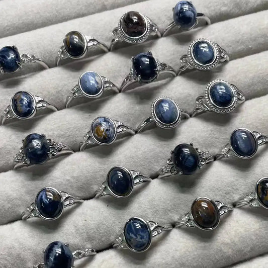 5Ringe ca. 5-7*7-9mm AKAC natürlicher Pietersit Weißkupfer verstellbarer Ring