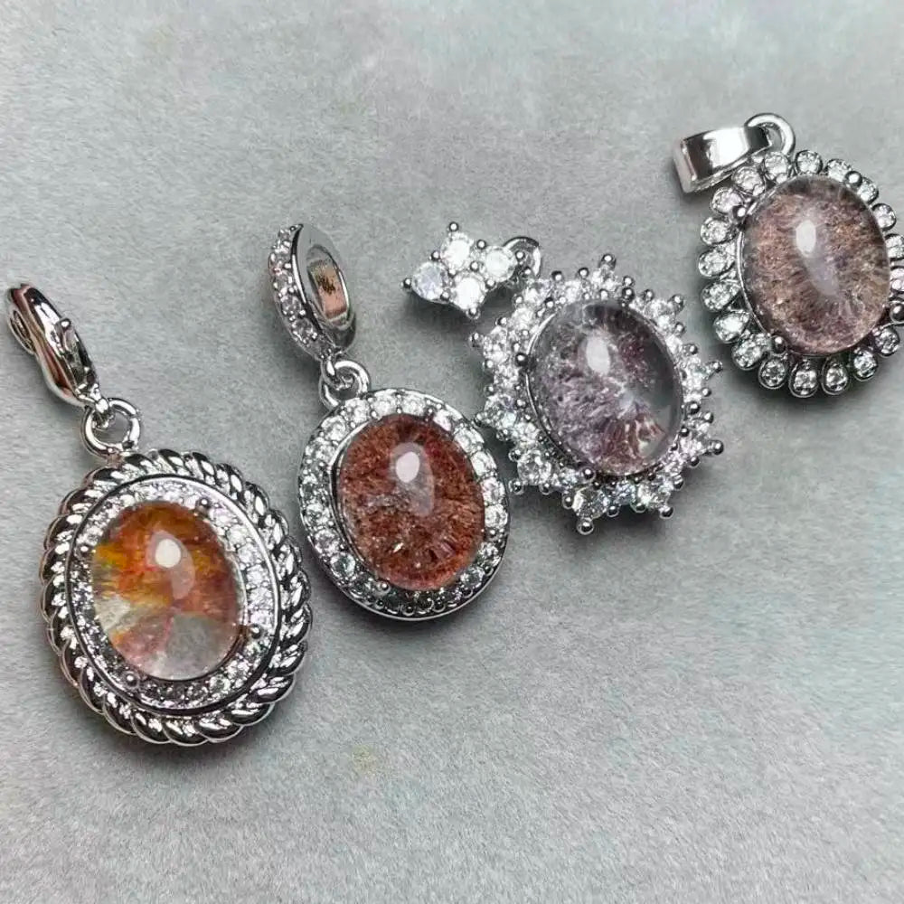 4 Stück natürlicher Phantomquarz-Anhänger aus Weißkupfer