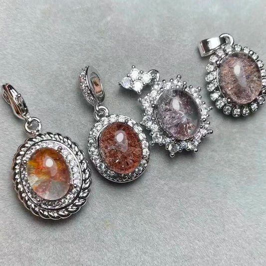 4 Stück natürlicher Phantomquarz-Anhänger aus Weißkupfer