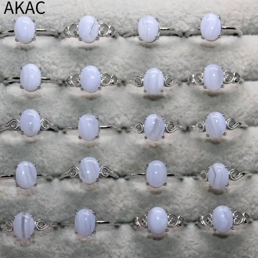 5ringe AKAC ca. 7-8*9-10mm natürlicher blauer Spitzen-Achat weiß Kupfer verstellbarer Damenring