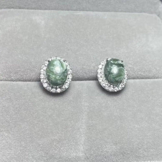 925 스털링 실버 천연 세라피나이트 약 7*9mm 여성용 스터드 귀걸이