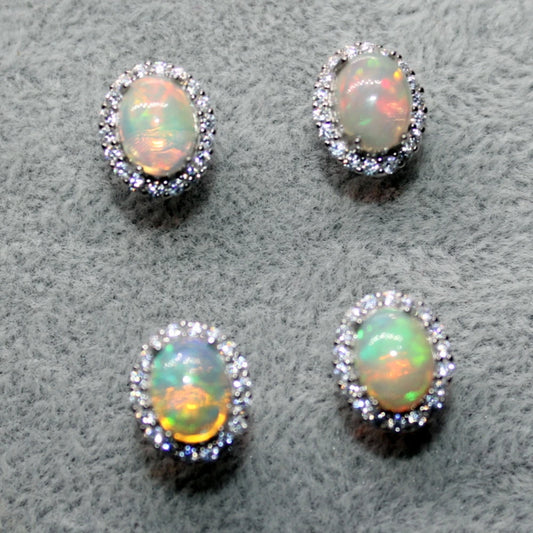 여성용 925 스털링 실버 천연 파이어 오팔 스터드 귀걸이, 스톤 크기 약 5-6*7-8mm