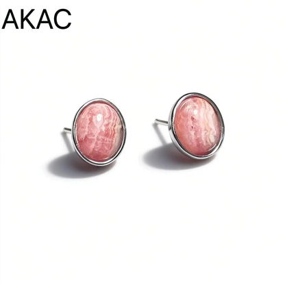 925 스털링 실버 천연 로도크로사이트 약 7*9mm 여성용 스터드 귀걸이