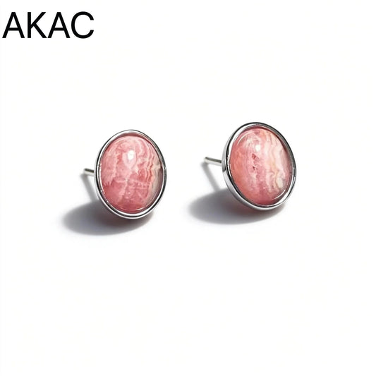 925 스털링 실버 천연 로도크로사이트 약 7*9mm 여성용 스터드 귀걸이