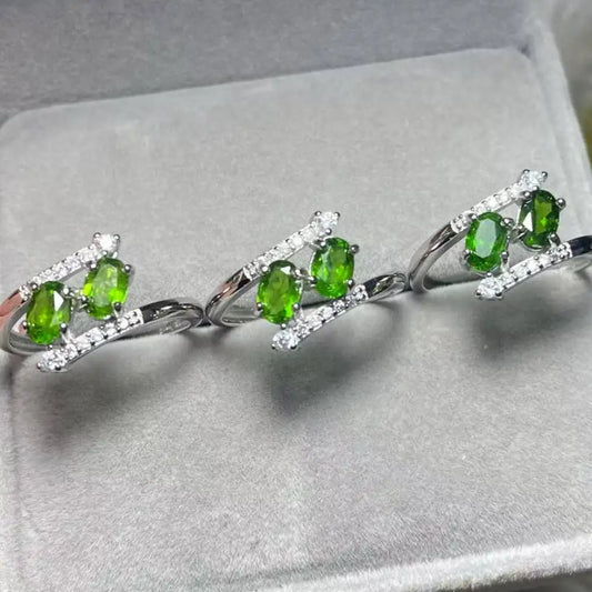 3 anillos 5 anillos diópsido verde natural Aprox. 4*6 mm Anillo ajustable de cobre blanco AKAC
