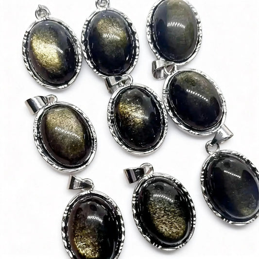 5 Stück AKAC Natürlicher goldener Obsidian-Anhänger, Steingröße ca. 12 x 16 mm, zufällige Auswahl