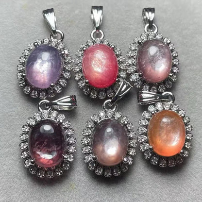 4 Stück AKAC Stein Größe ca. 8*10mm natürlicher Lepidolith Anhänger Weißkupfer Anhänger Charms zufällig verschickt