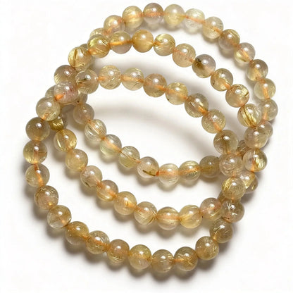3 браслета (24) 7-7,8 мм натуральные бусины из золотистого рутилового кварца AKAC