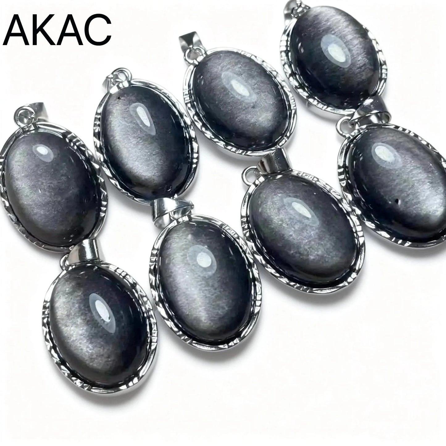 4 Stück AKAC Natur Silber Obsidian Anhänger Stein Größe ca. 13*18mm zufällig gesendet
