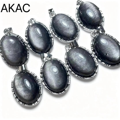 4 Stück AKAC Natur Silber Obsidian Anhänger Stein Größe ca. 13*18mm zufällig gesendet