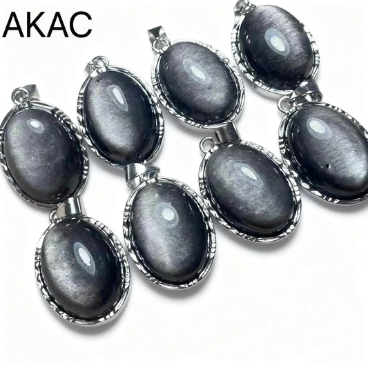 4 Stück AKAC Natur Silber Obsidian Anhänger Stein Größe ca. 13*18mm zufällig gesendet