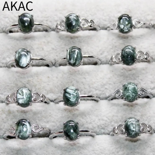 5rings AKAC ca. 7*9mm natürlicher grüner Seraphinit verstellbarer Damenring aus Weißkupfer