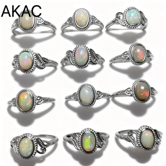 3 anillos 5 anillos AKAC aprox. 5*7 mm ópalo de fuego natural anillo de cobre blanco ajustable venta al por mayor envío aleatorio