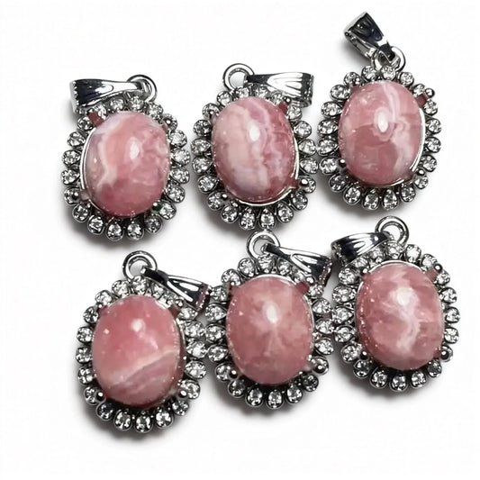 4 Stück Weißkupfer Natürlicher Rhodochrosit-Anhänger Steingröße ca. 8*10mm