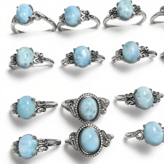 5rings AKAC natürlicher Larimar verstellbarer Ring ca. 7*9mm zufälliger Versand Großhandel