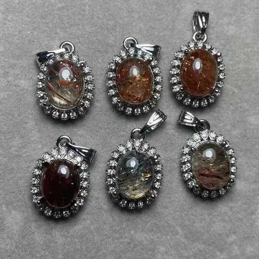 5Ringe AKAC ca. 8*10mm natürlicher schwarz-goldener Sonnenstein Weißkupfer-Anhänger Großhandel zufällige Auswahl