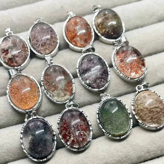 5 Stück AKAC Stein Größe ca. 12*16mm Natürlicher Phantomquarz-Anhänger Weißkupfer-Anhänger Charms werden zufällig versandt