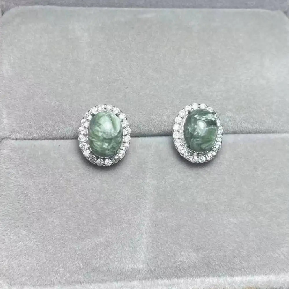 925 스털링 실버 천연 세라피나이트 약 7*9mm 여성용 스터드 귀걸이