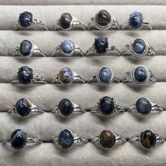 5Ringe ca. 5-7*7-9mm AKAC natürlicher Pietersit Weißkupfer verstellbarer Ring