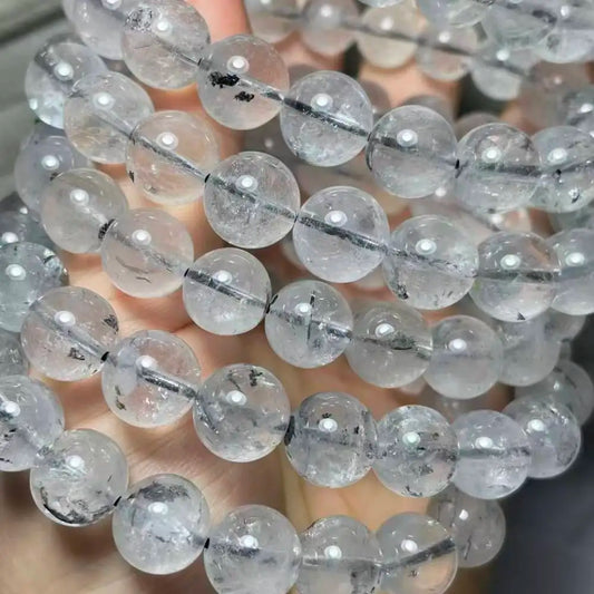 1-2bracelets approx10-12mm natural black herkimer diamond bracelets beads