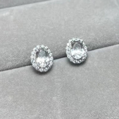 925 sterling silver  Natural white quartz white crystal Approx5*7mm  stud earrings for women earrings