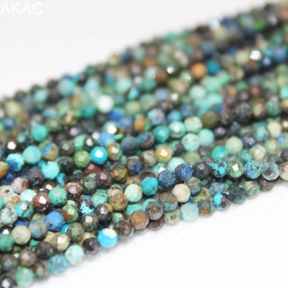 2 brins de perles de rocaille naturelles en lapis-lazuli phénix, facettées, d'environ 2 à 2,5 mm, pour la création de bijoux (vente en gros).