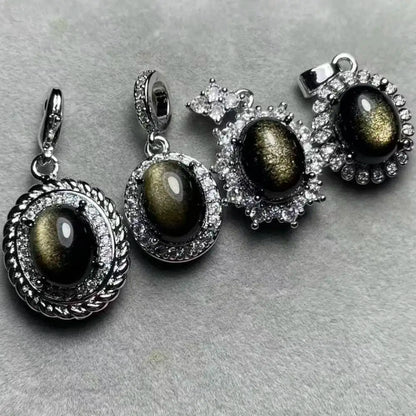 4 Stück AKAC Natürlicher goldener Obsidian-Anhänger Steingröße ca. 8*10mm, zufällig ausgewählt