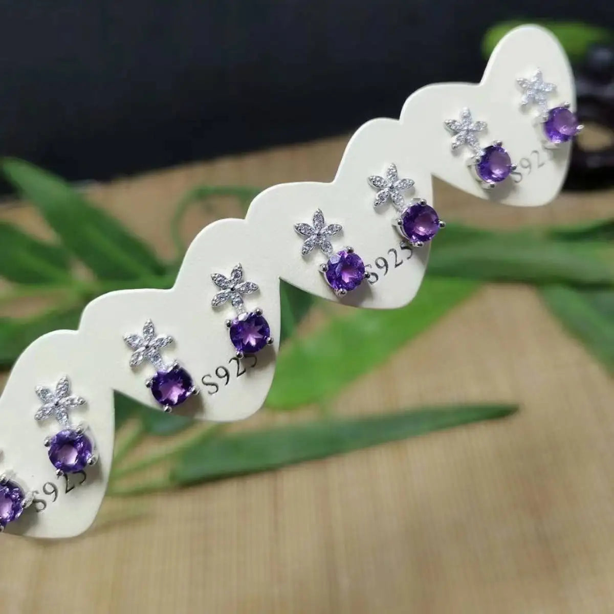 천연 토파즈/ 페리도트/ 자수정/ 황수정/ 레드 가넷 화이트 구리 스터드 귀걸이 5쌍 도매