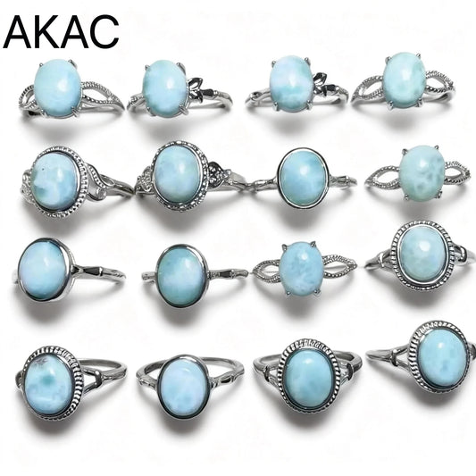 5 Ringe, 7 Ringe mit schwarzem Punkt, natürlicher Larimar, verstellbarer Ring, ca. 8*10mm, zufällig verschickt, Großhandel