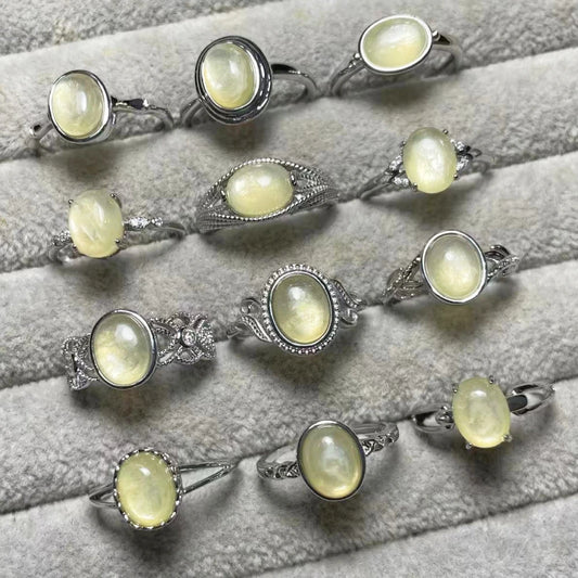 5Rings natürlicher Gold-Lepidolith verstellbarer Ring aus weißem Kupfer ca. 7*9mm zufällig gesendet Großhandel