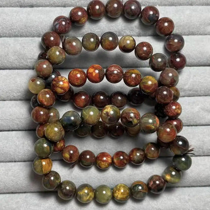 4 Armbänder Ausverkauf (80) AKAC ca. 9-10mm natürliche, tief gefärbte Pietersit-Armbandperlen