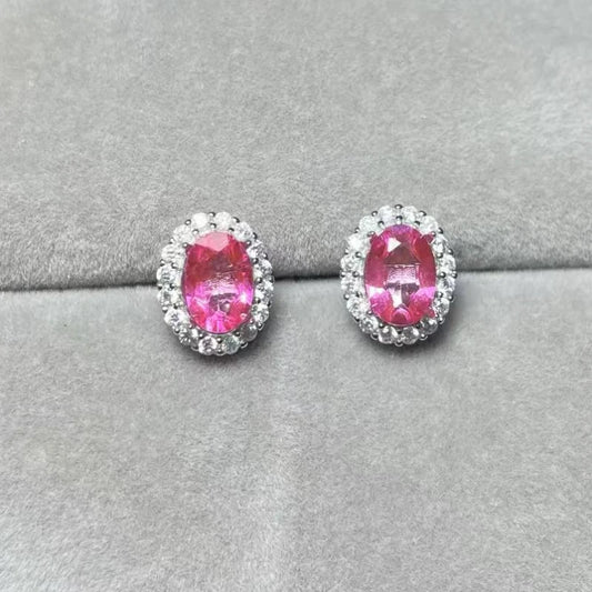 925 스털링 실버 컬러 트리트먼트 천연 핑크 토파즈 약 5*7mm 여성용 스터드 귀걸이