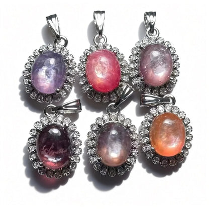 4 Stück AKAC Stein Größe ca. 8*10mm natürlicher Lepidolith Anhänger Weißkupfer Anhänger Charms zufällig verschickt