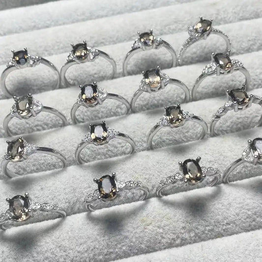 5 Ringe 10 Ringe AKAC natürlicher Rauchquarzring ca. 5*7mm Naturstein Damenring verstellbarer Ring