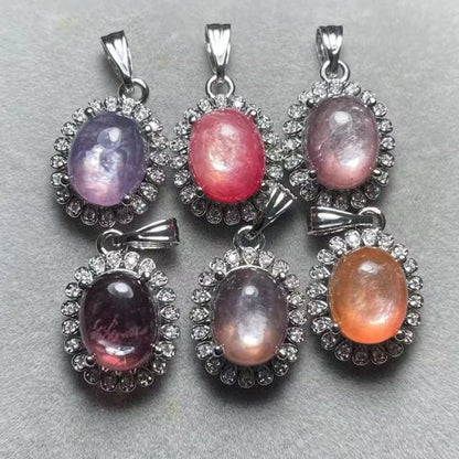 4 Stück AKAC Stein Größe ca. 8*10mm natürlicher Lepidolith Anhänger Weißkupfer Anhänger Charms zufällig verschickt