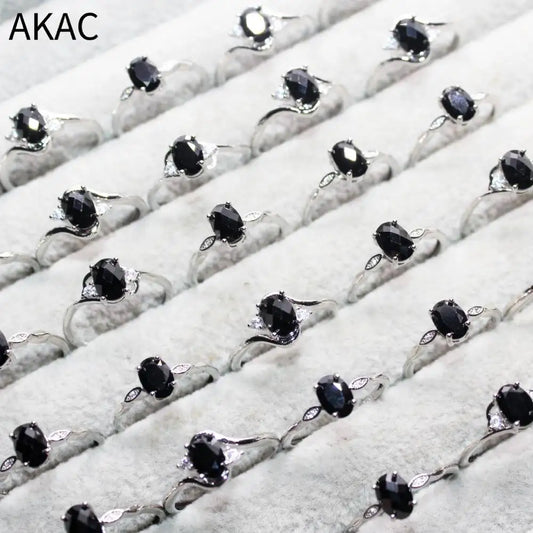 5 Ringe 10 Ringe ca. 5*7mm Großhandel AKAC natürlicher schwarzer Spinell verstellbarer Ring für Damenring
