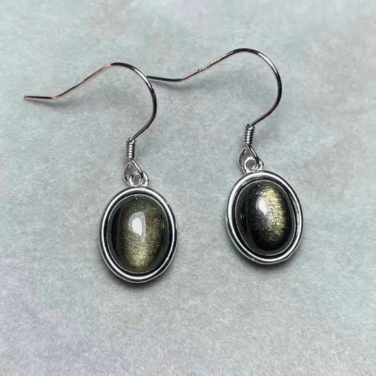 925 스털링 실버 천연 골든 흑요석 귀걸이