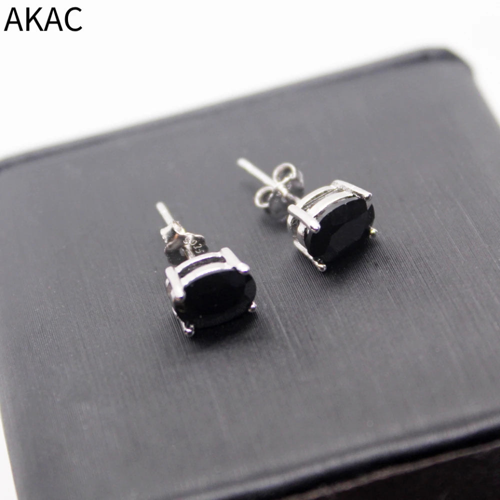 925er Sterlingsilber Ohrstecker mit natürlichem schwarzen Spinell, Steingröße ca. 5*7mm