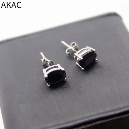 925er Sterlingsilber Ohrstecker mit natürlichem schwarzen Spinell, Steingröße ca. 5*7mm