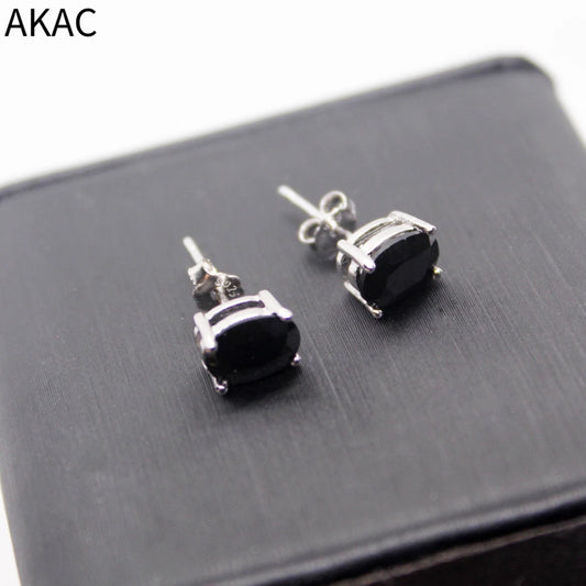 925 스털링 실버 천연 블랙 스피넬 스터드 귀걸이 스톤 사이즈 약 5*7mm