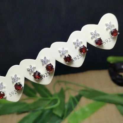 천연 토파즈/ 페리도트/ 자수정/ 황수정/ 레드 가넷 화이트 구리 스터드 귀걸이 5쌍 도매