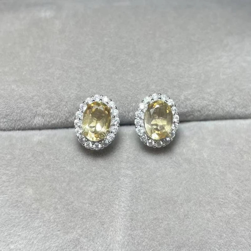 925 스털링 실버 천연 시트린 쿼츠 약 5*7mm 여성용 스터드 귀걸이