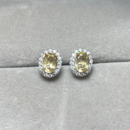 925 스털링 실버 천연 시트린 쿼츠 약 5*7mm 여성용 스터드 귀걸이