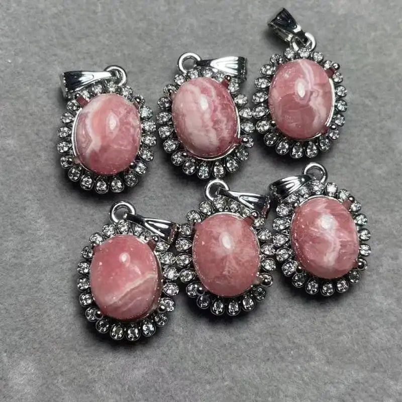 4 Stück Weißkupfer Natürlicher Rhodochrosit-Anhänger Steingröße ca. 8*10mm