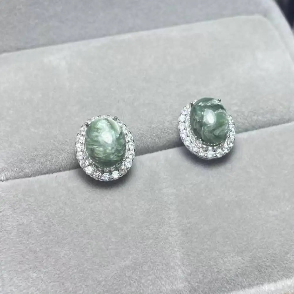 925 스털링 실버 천연 세라피나이트 약 7*9mm 여성용 스터드 귀걸이