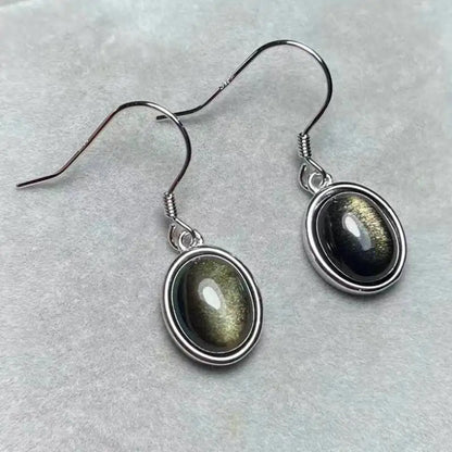 Boucles d'oreilles en argent sterling 925 et obsidienne dorée naturelle