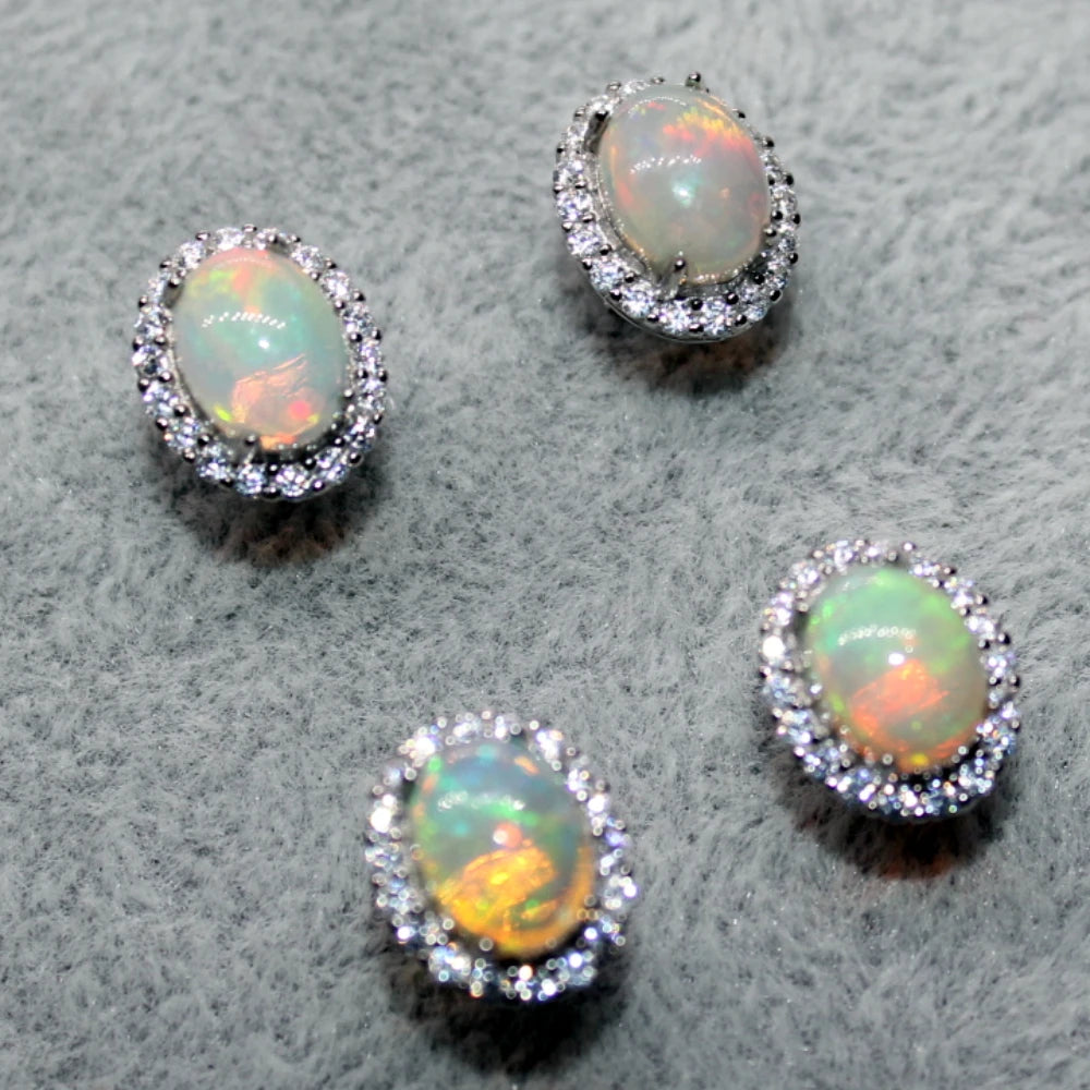 여성용 925 스털링 실버 천연 파이어 오팔 스터드 귀걸이, 스톤 크기 약 5-6*7-8mm