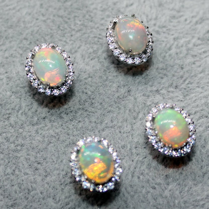 여성용 925 스털링 실버 천연 파이어 오팔 스터드 귀걸이, 스톤 크기 약 5-6*7-8mm