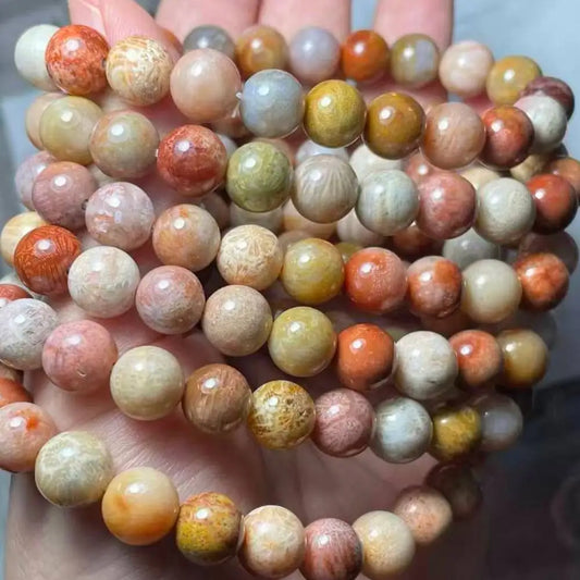 3 pulseras. Buen precio. Pulseras de cuentas de jaspe coral natural de aproximadamente 9 mm.